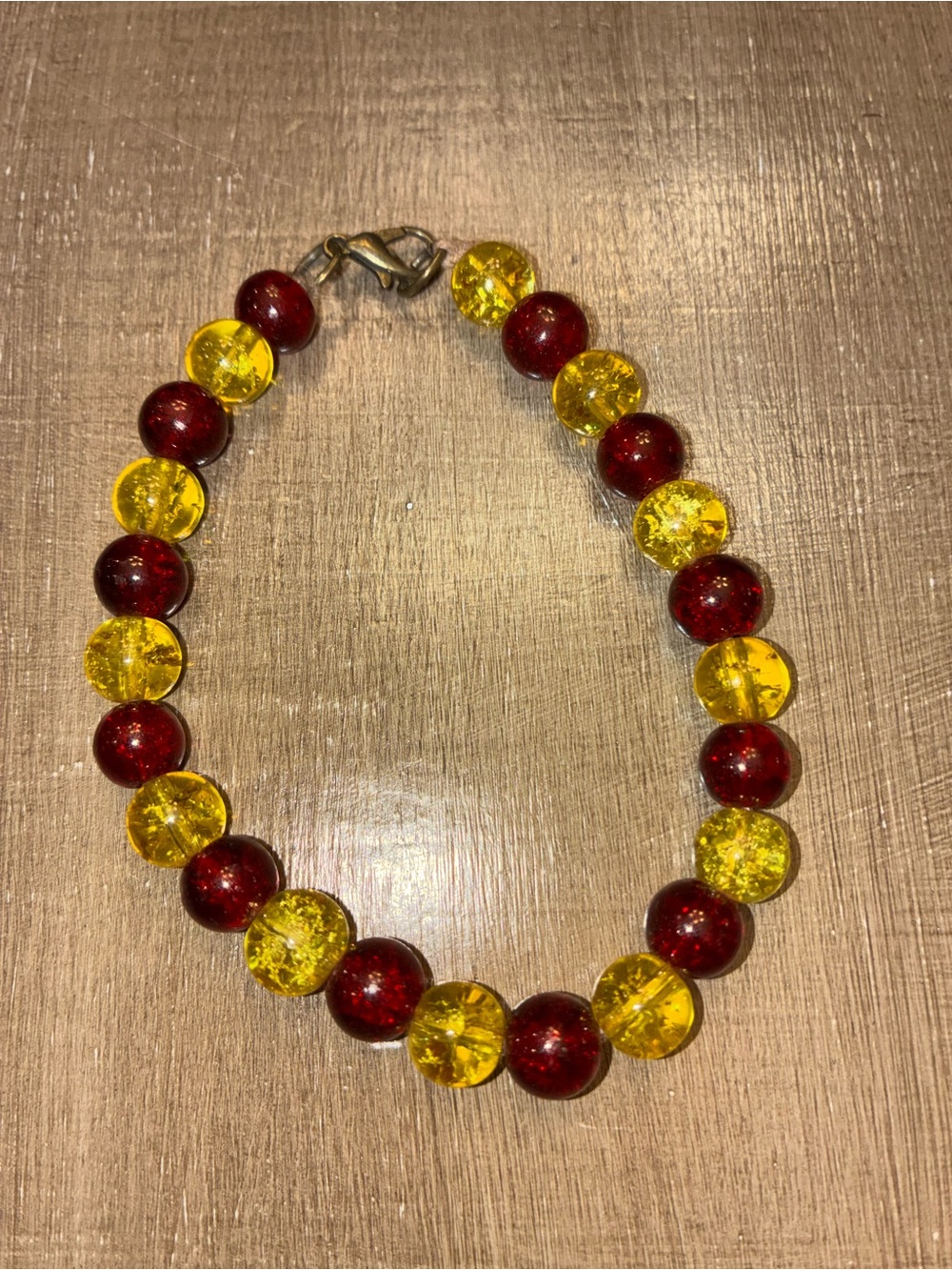 Amber-Tone Red and Yellow Beaded Bracelet - Unbranded